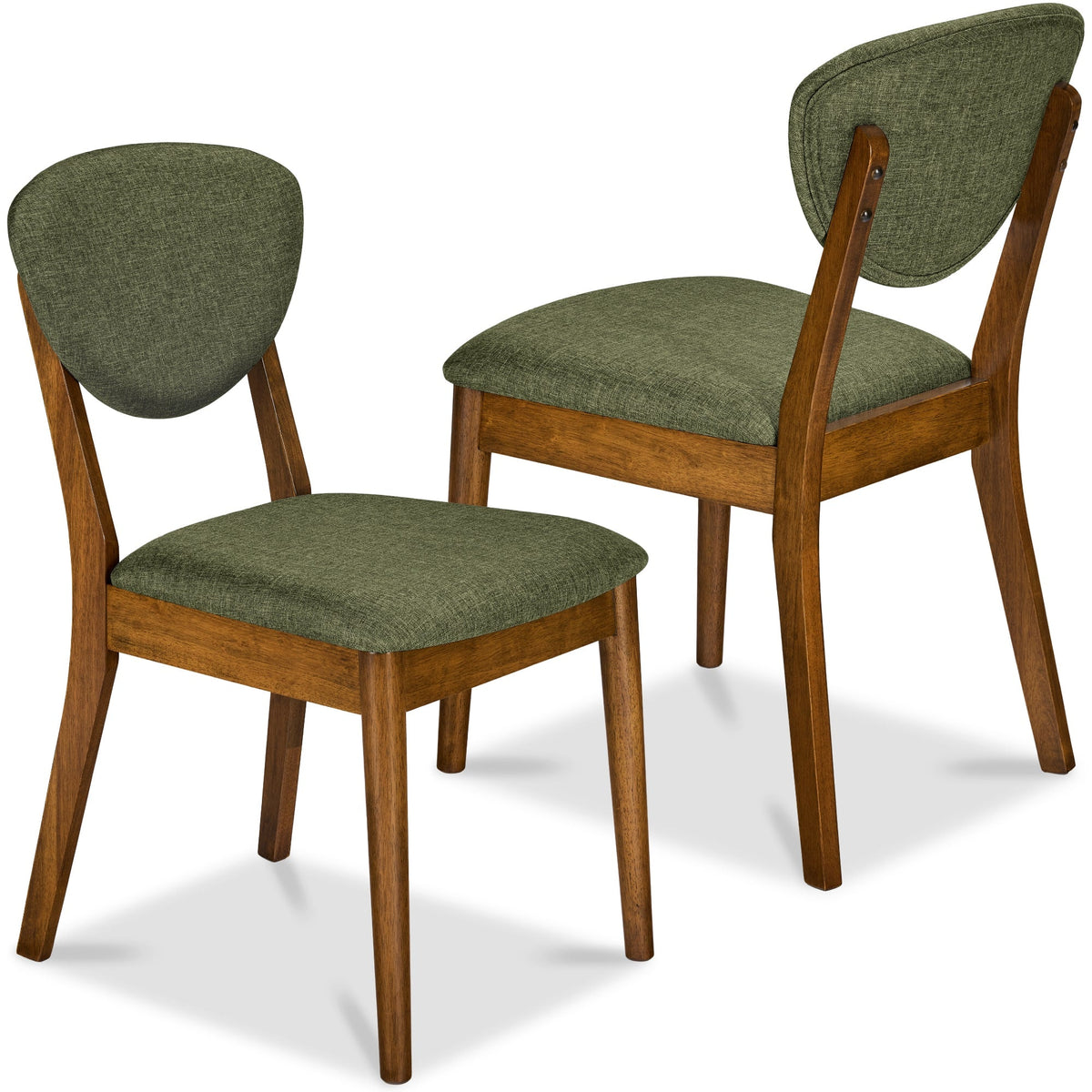 Best Choice Products - 2-Piece Mid-Century Modern Wood & Upholstered Dining Chair Set - Walnut/Moss Green