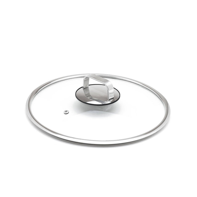 Front. Livwell - DiamondClad™ 12" Tempered Glass Lid with Silicone Rim, Cool Touch Insulated Handle, Dishwasher Safe – Clear - Silver/Glass.