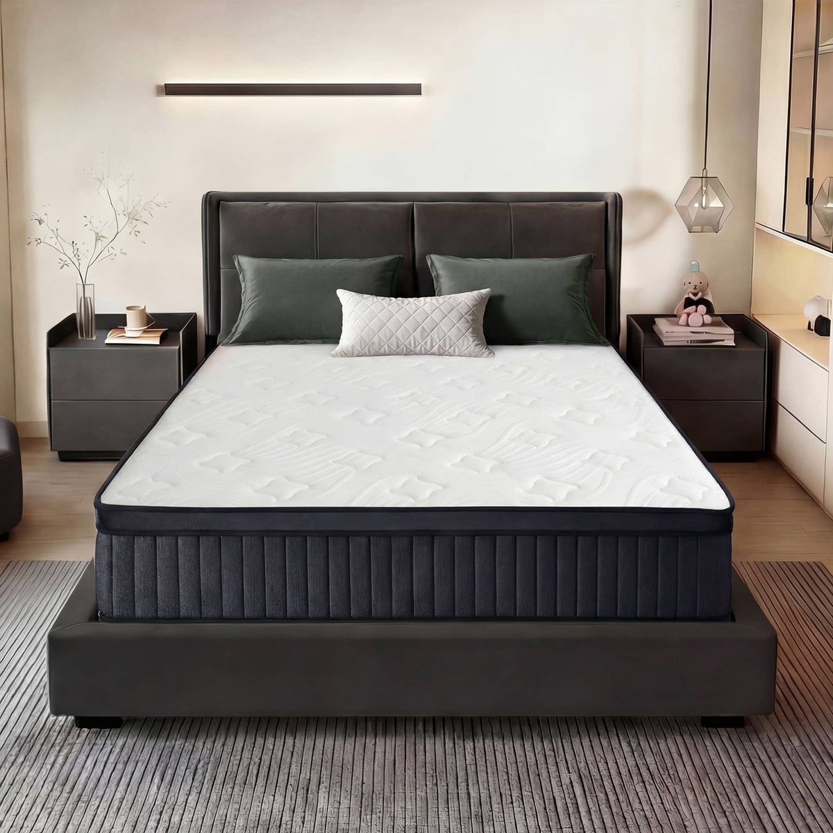 Dyonery - 12 Inch Hybrid Mattress in a Box with Memory Foam Individual Pocket Springs, Fiberglass Free, CertiPUR-US Certified - White