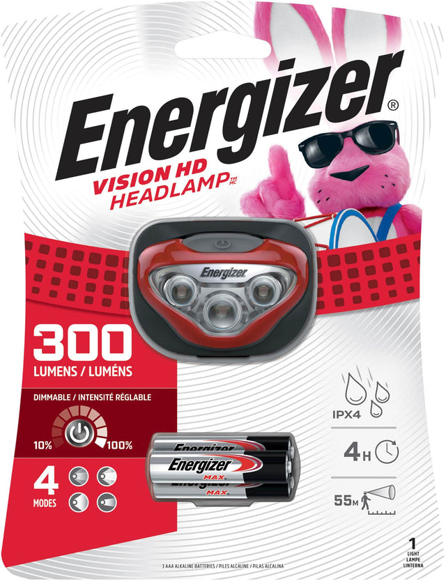Front. Energizer - Vision HD LED 300 Lumen Headlamp  (Batteries included) - red.