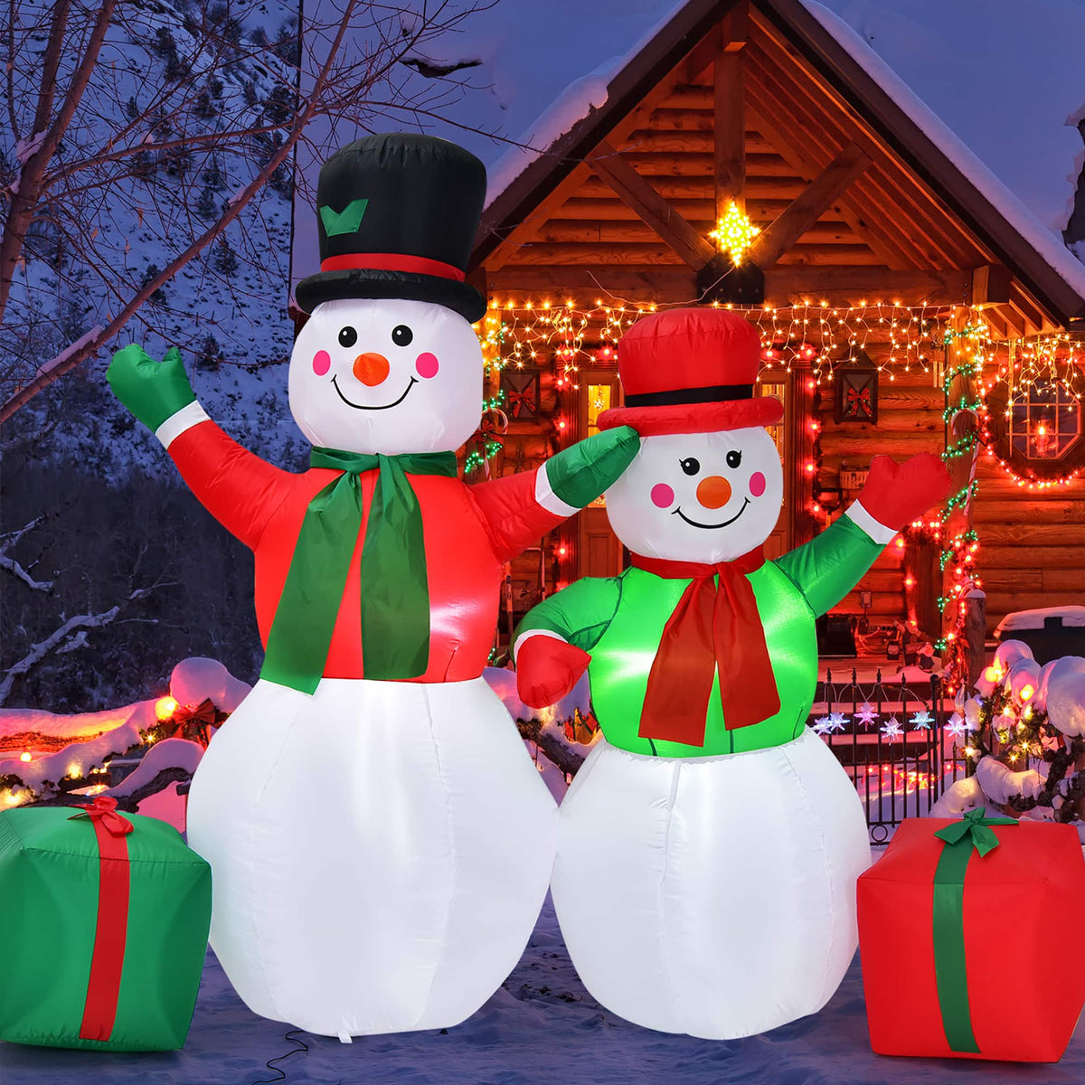 Costway - 6Ft & 5Ft Christmas Inflatable Snowmen Blow Up Christmas Decoration - Multicolor