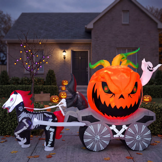 Front. Joyfy - 8FT Inflatable Pumpkin Carriage Halloween Decoration – Built-in LEDs for Outdoor Yard, Garden & Lawn Displays - Multicolor.
