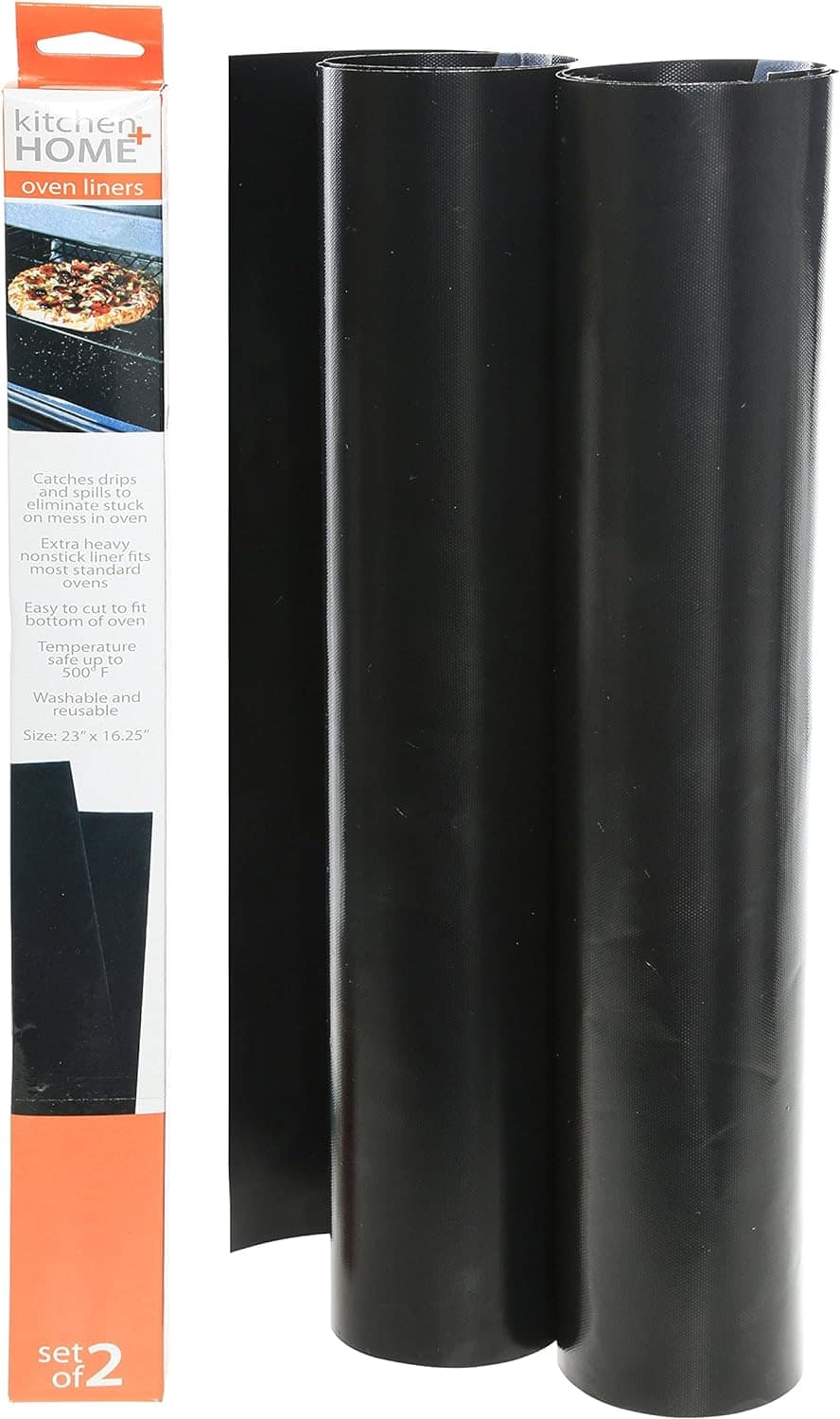 Kitchen + Home - Oven Liners - Set of 2 Nonstick Reusable Oven Mat for Gas, Electric & Microwave Ovens - Black