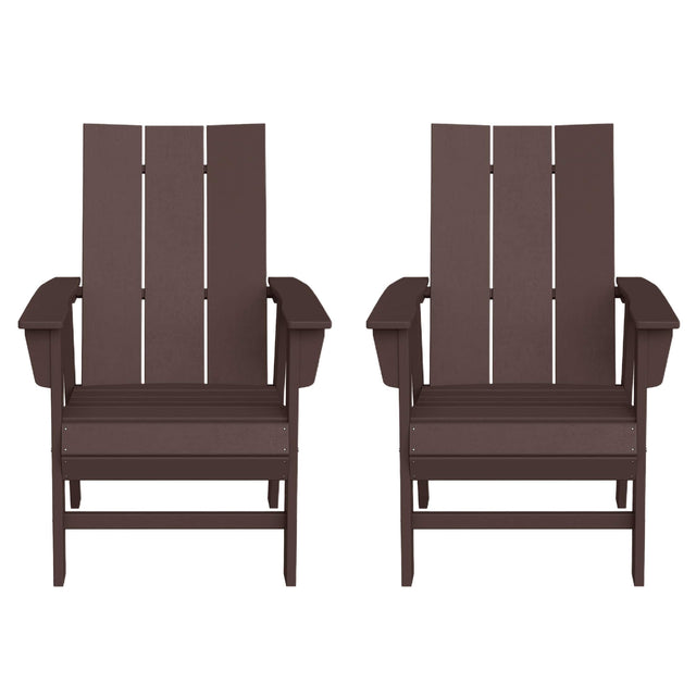 Front. WestinTrends - WestinTrends Ashore Outdoor Patio HDPE Plastic Modern Adirondack Dining Chairs (Set of 2) - Dark Brown.