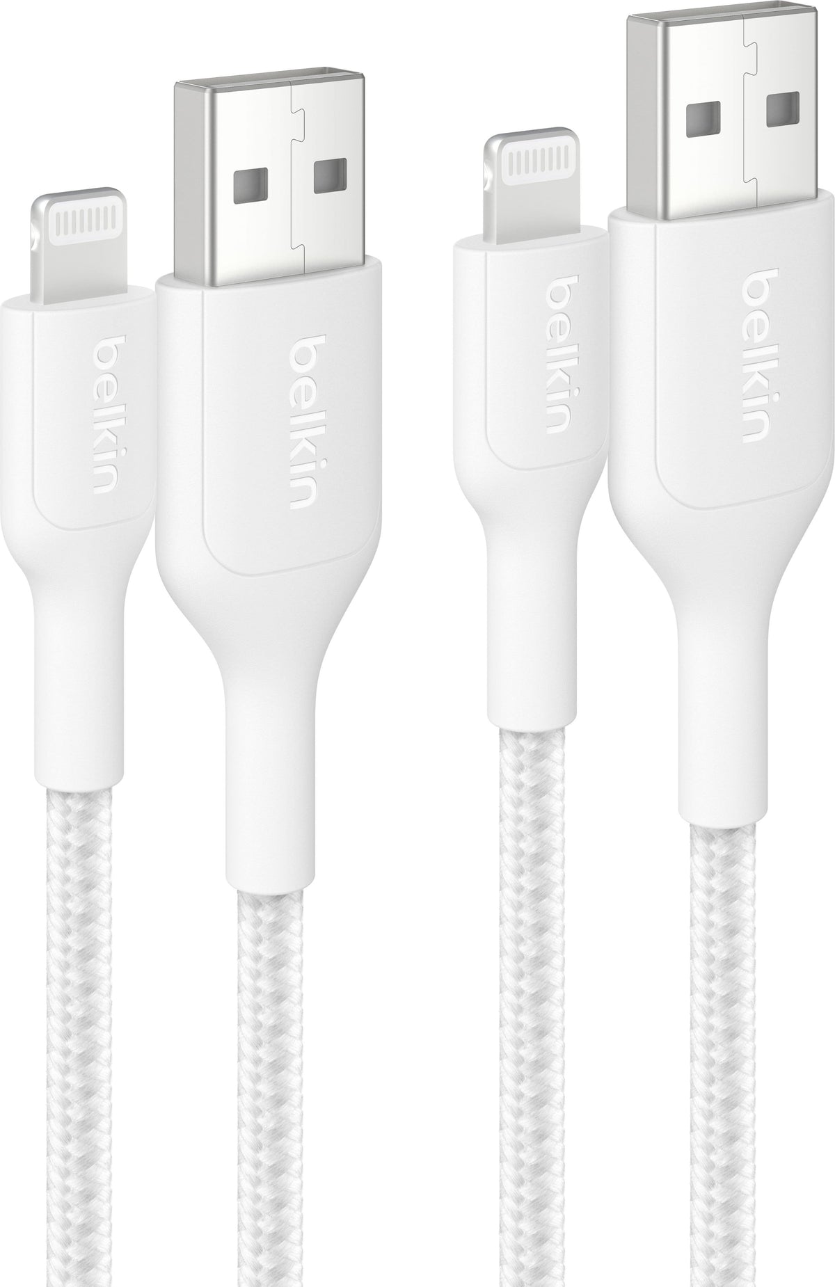 Belkin - BOOST↑CHARGE Braided PCR USB-A to Lightning Cable 1M 2-Pack - White