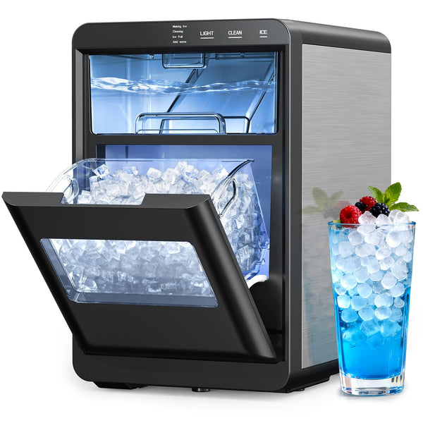 CyberChiII - Nugget Ice Maker Countertop 44lbs Per Day with Self-Cleaning Removable Water Tank See Through Window - Black