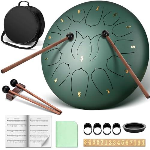 CAHAYA - Steel Tongue Drum 12-Inch: 13 Notes Steel Percussion Hand Drum Green CY00374-1