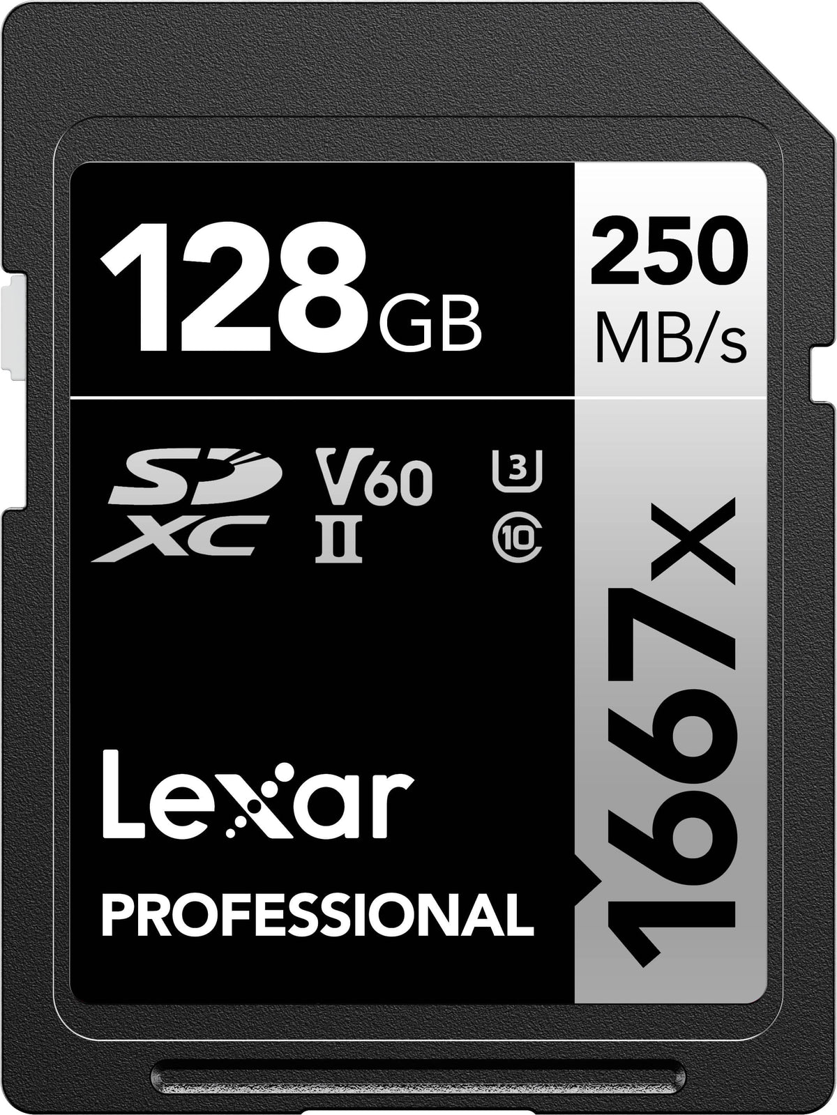 Lexar - 128GB Professional 1667x SD Card, UHS-II, C10, U3, V60, 1080p Full HD, 4K, Up To 250MB/s Read SDXC Memory Card