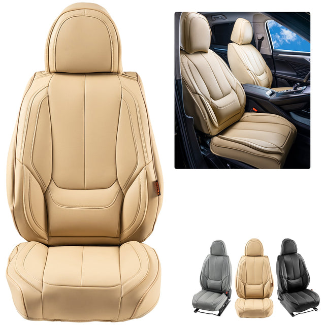 Front. VEVOR - Seat Covers, Universal Car Seat Covers Front Seats,6pcs Faux Leather Seat Cover,Full Enclosed Design,Detachable Headrest - Beige.
