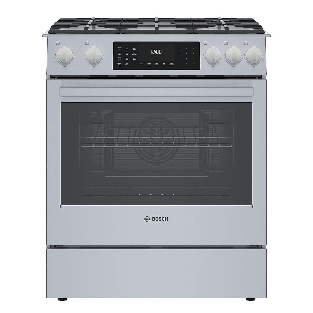 Bosch - Benchmark Series 30 in. Wide 4.6 Cu. Ft. Slide-In Dual Fuel Convection Range with Self-Cleaning and 5 Burners - Stainless Steel