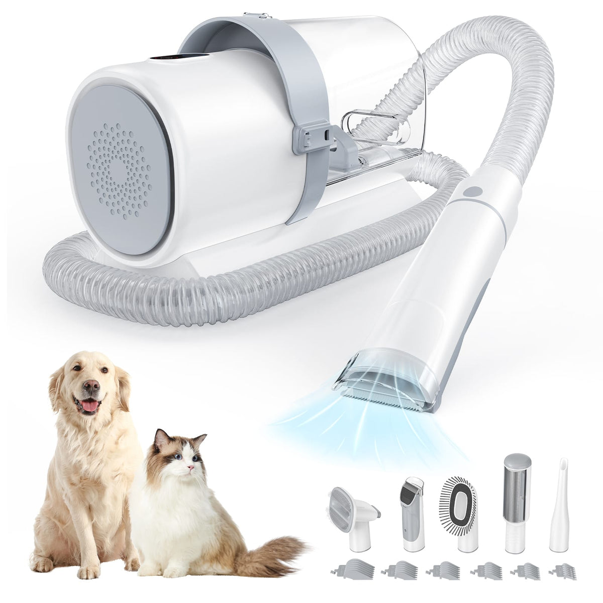 Bestier - Dog Grooming Clippers Kit with 2.5L Cup, 3 Suction Modes, Cordless Clippers, 5 Groomer Tools, Low Noise Pet Hair Trimmer