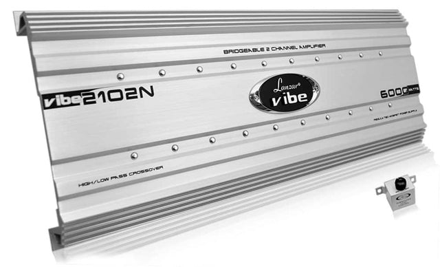 BRIDGABLE 2 CHANNEL AMPLIFIER  
vibe 2102N  
Lanzaro vibe  
6000 WATTS  
HIGH/LOW PASS CROSSOVER