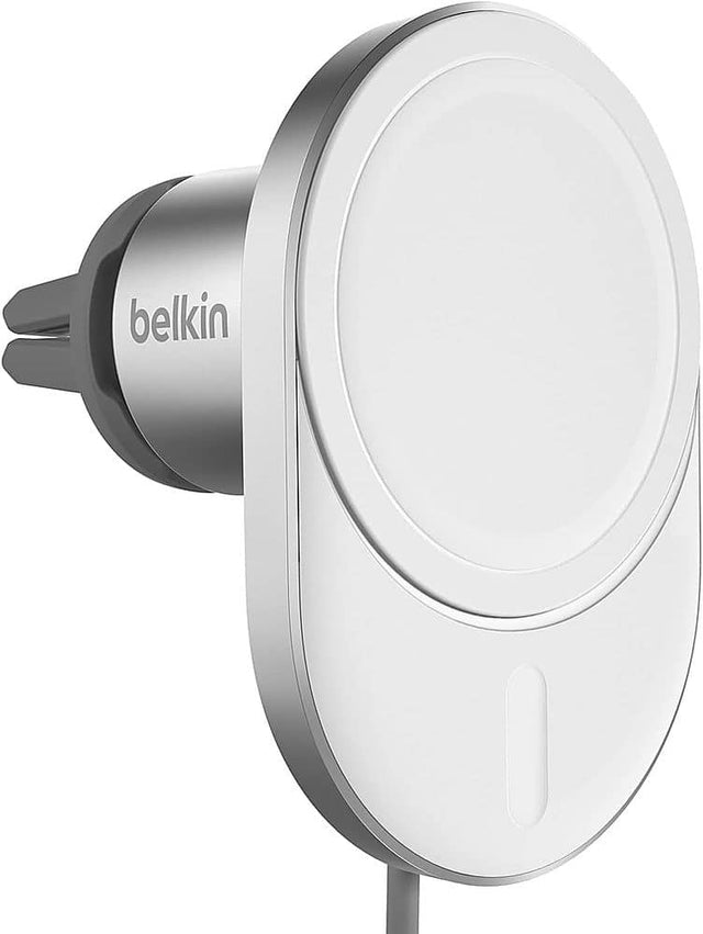 Front. Belkin - Wireless Car Charger with Official MagSafe Charging 15W - Gray.