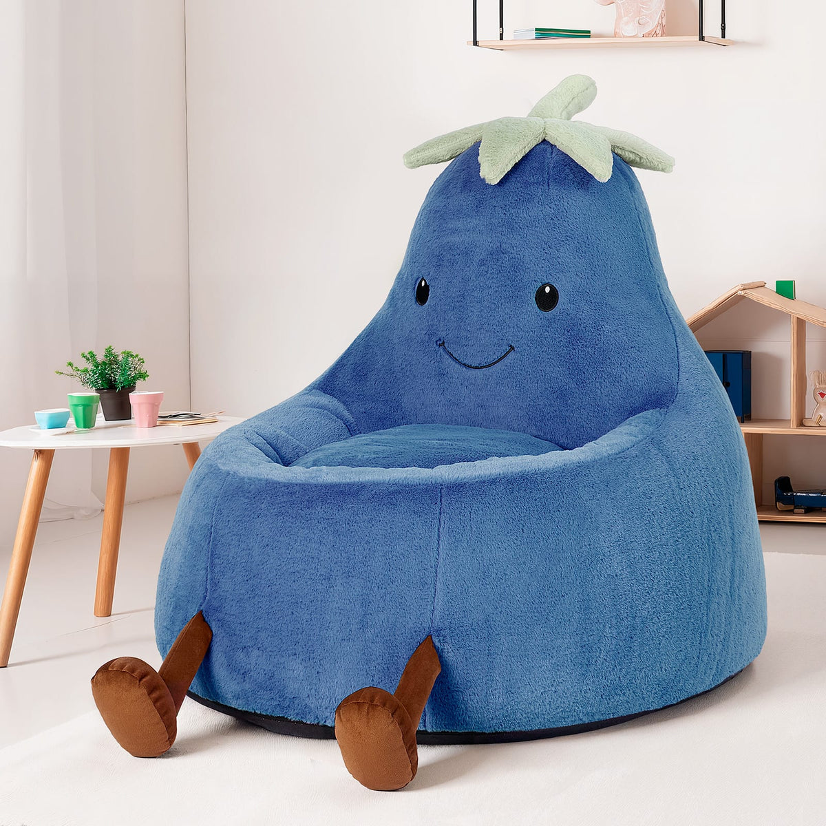 Anysun - 24"Children's bean bag chairs, filled toddler sofas and teenagers and children covered with artificial rabbit fur - Dark Blue