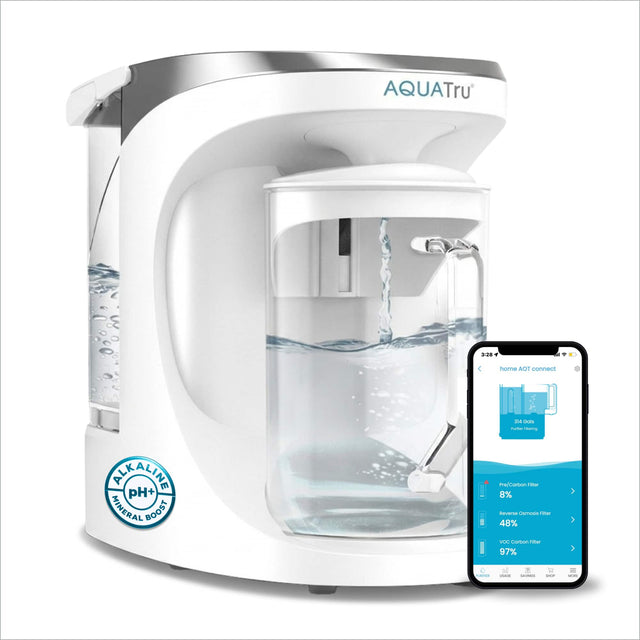 AQUATru home ACT connect a Farals - marin AEKALIME pH+ MINERAL BOOST Pre/CuSon 1L Limar 8% Reverse Osmosis Toar 48% VOC Cvemn timer 97% PE