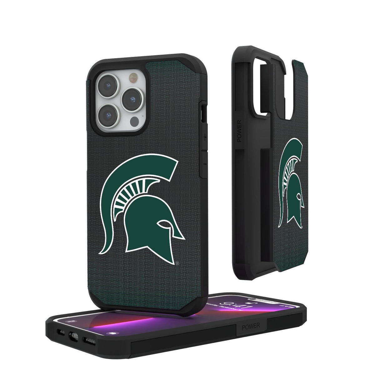 Keyscaper - NCAA - Michigan State Spartans Linen Logo iPhone Rugged Case - 16 Plus - Black