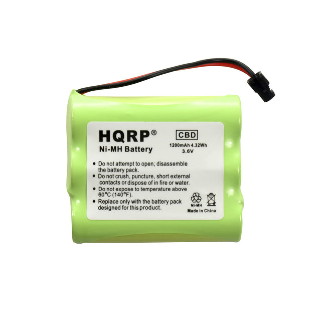HQRP CBD 1200mAh 4.32Wh Ni-MH Battery 3.6V

Do not attempt to open, disassemble the battery pack. Do not crush, puncture, short external contacts or dispose of in fire or water. Do not expose to temperature above 60C (140F). Replace only with the battery pack NI-MH designed for this product. Made in China
