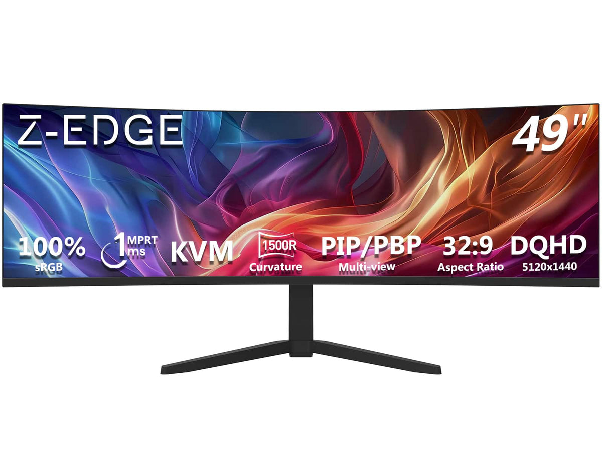 Z Z-Edge - UG49W 49" Super Ultra Wide DQHD 5120x1440 165Hz 1ms Curved Gaming Monitor, HDMI+DP+USB-C, Height/Tilt/Rotate Adjustable - Black