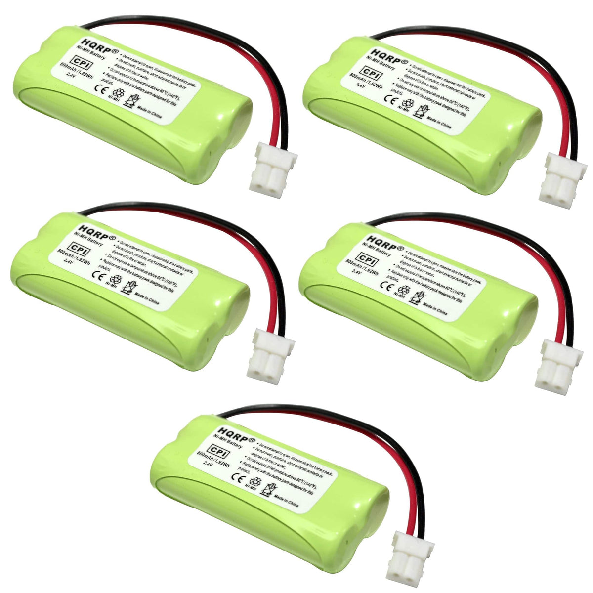 HQRP - 5-Pack Cordless Phone Battery 2.4 V 800 mAh Ni-MH for VTech BT162342 BT262342 Replaces 89-1347-01-00