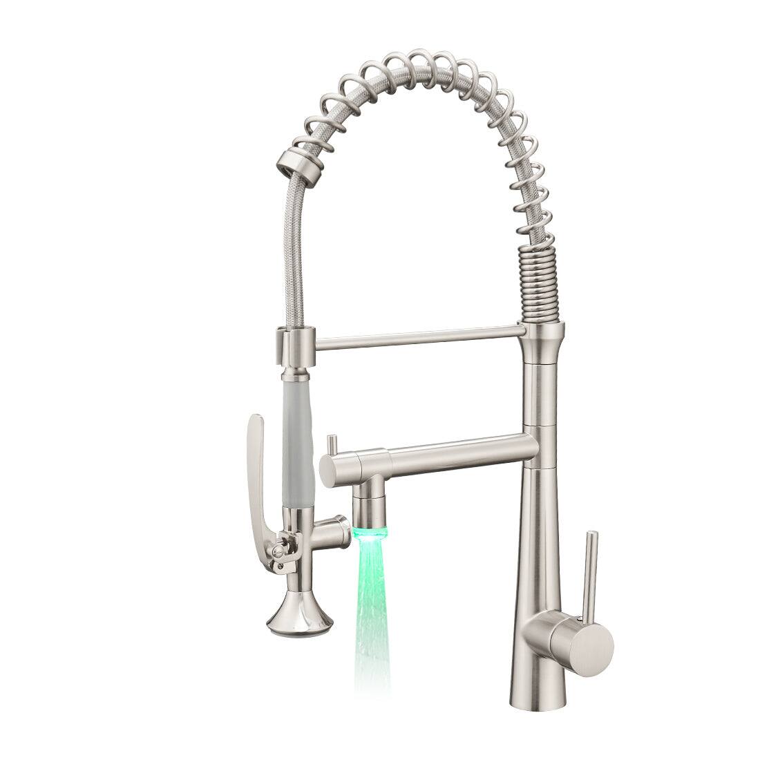 Boyel Living - Contemporary Single Handle Pull Down Sprayer Kitchen Faucet with LED - Brushed Nickel