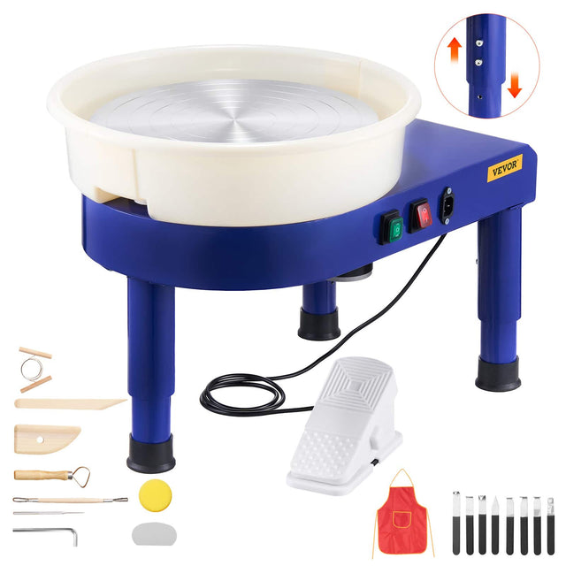 Front. VEVOR - Pottery Wheel,14 in Ceramic Wheel Forming Machine, 60-300 RPM Adjustable Speed with Foot Pedal Control, Detachable Basin - Blue.