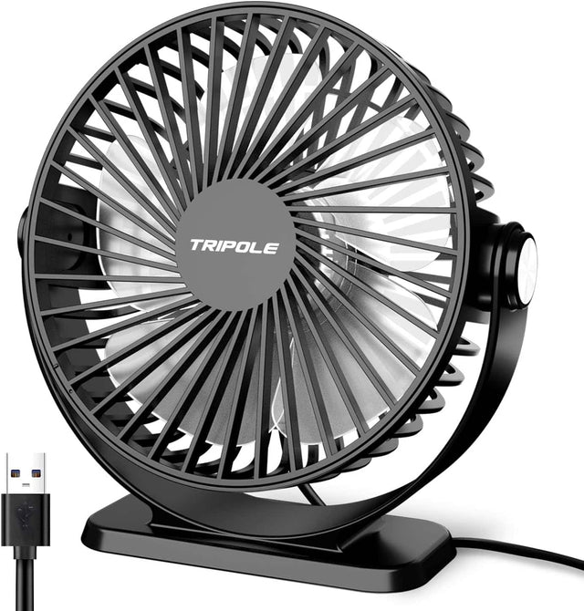 Front. DTTO - 5.1-inch Ultra-Thin USB Desk Fan ,360° Rotating Base ,3-Speed Turbo Wind  ,Whisper-Quiet Operation - Black.