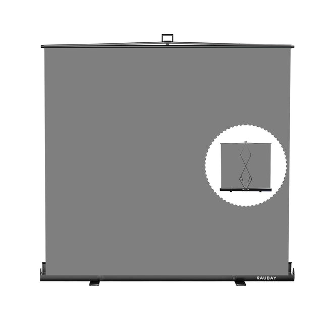 Front. RAUBAY - 6.6′ x 6.9′ Collapsible Grey Screen Backdrop Portable Retractable Panel Photo Background with Stand - Grey.