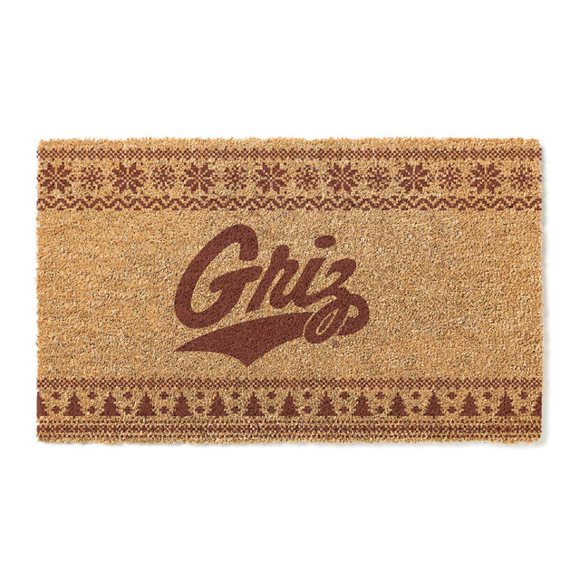Front. Jardine - Montana Grizzlies 18" x 30" Holiday Coir Doormat - Brown.