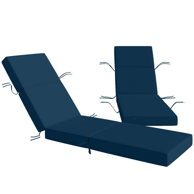 Front. Outsunny - of 2 Chaise Lounge Cushion, 4" Thick Outdoor Lounge Chair Cushions with Ties for Patio, 21" x 72" - Navy Blue.