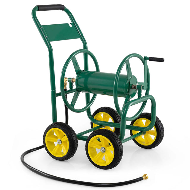 Front. Gymax - Gymax Garden Hose Reel Cart 4 Wheels 330 ft 5/8'' Large Capacity for Outside Yard Lawn Green - Green.