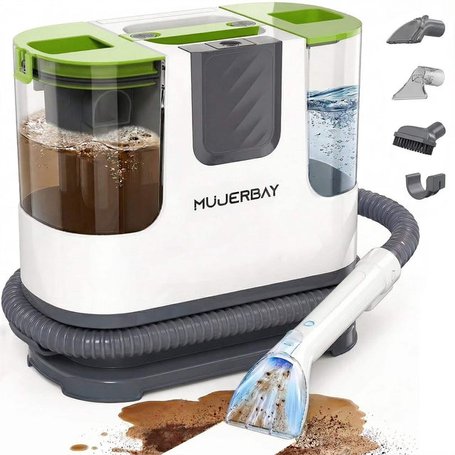 Front. Mujerbay - MUJERBAY 12Kpa Upholstery Carpet Cleaner, Portable Spot Cleaner with Wheels & Handle, Cleaner Couch,Green - Green.