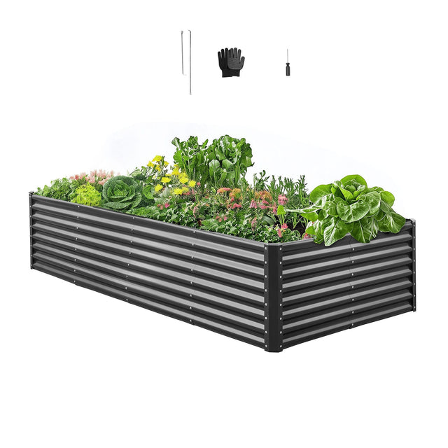 Front. VEVOR - Metal Raised Garden Bed, 8 x 4 x 2 ft Outdoor Galvanized Planter Garden Box, Open Bottom Design - Gray.