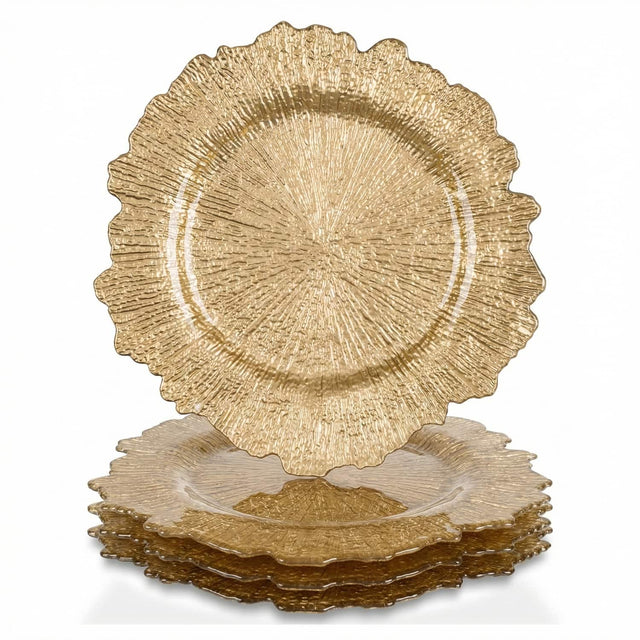Front. American Atelier - Reef Gold Glass 13"D Charger Plate 4-Piece Set - Gold.