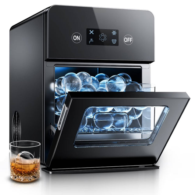 Front. Euhomy - Commercial Sphere Ice Ball Maker - 150 Pcs/Day Output with Self-Cleaning, Perfect for Whiskey & Premium Drinks - Black.