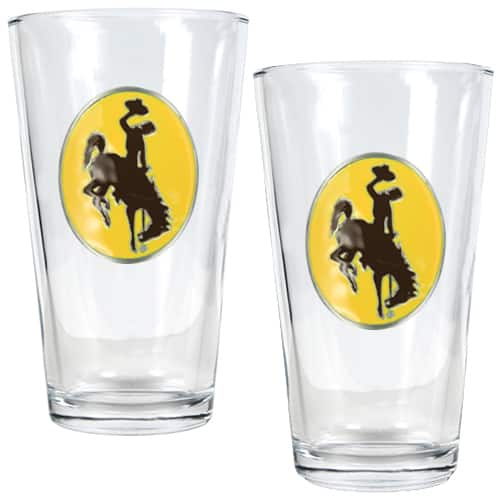 Front. Great American Products - Wyoming Cowboys 16oz. Pint Glass Set - Multicolor.