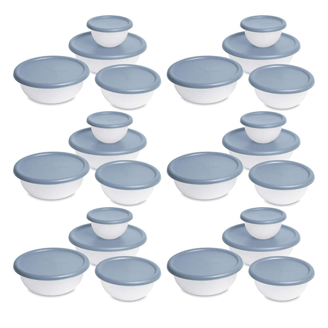 Front. Sterilite - Sterilite Nesting Mixing Covered Bowl Set with Lids, Washed Blue, (Set of 6) - Washed blue.