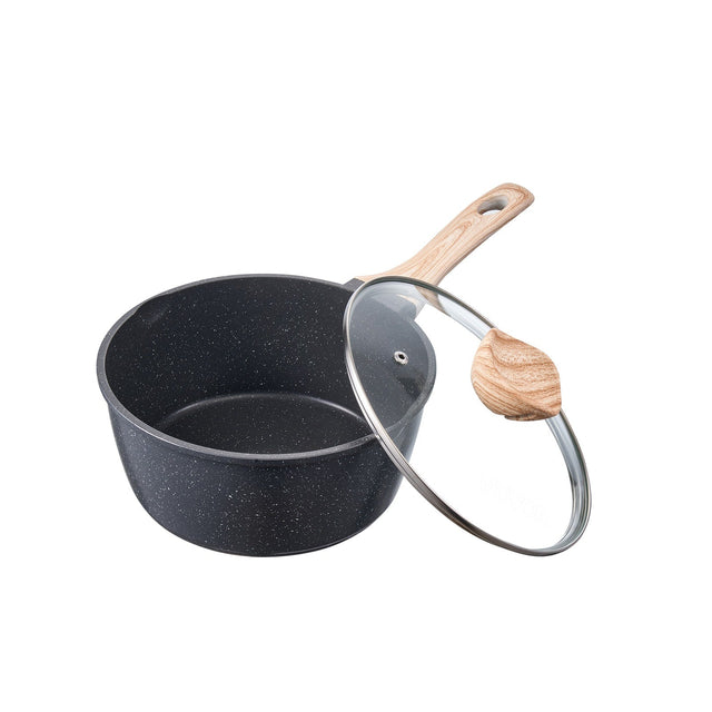 Front. VEVOR - 2.5 QT Saucepan, Nonstick Saucepan with Tempered Glass Lid, Multipurpose Cooking Sauce Pot with Detachable Handle - Black.