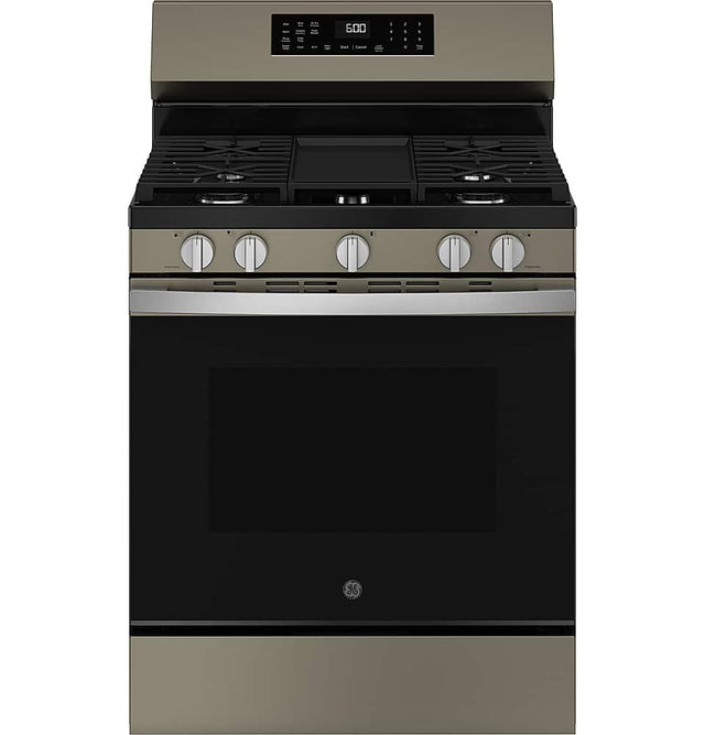Front. GE - 5.3 Cu. Ft. Freestanding Gas Convection Range with Steam Cleaning and EasyWash Oven Tray - Slate.