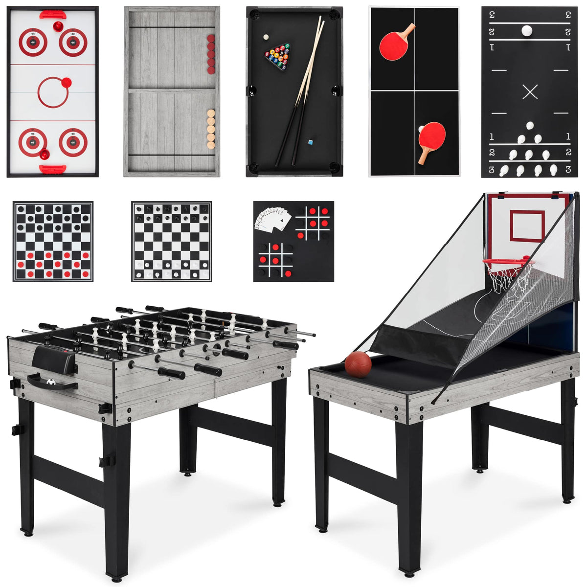 Best Choice Products - 13-in-1 Combo Game Table Set w/ Ping Pong, Foosball, Basketball, Hockey, Archery - Gray