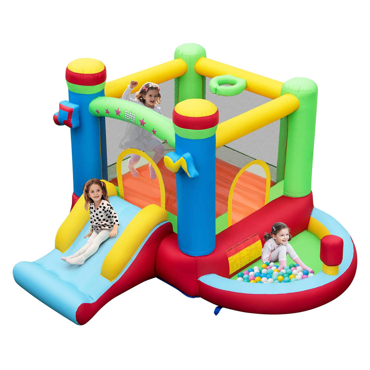 Costway - Bountech Inflatable Bounce House Kids Music-Themed Castle with Jumping Area without Blower - Multicolor