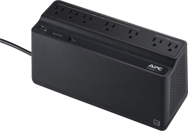 APC - UPS Battery Backup, 650VA/360W, Tower/Wall Mount, 7 Outlets, LED Indicator, USB-A port - Black