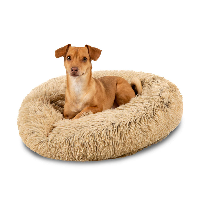 Front. Best Choice Products - Best Choice Products 23in Dog Bed Self-Warming Plush Shag Fur Donut Calming Pet Bed Cuddler - Brown - Brown.