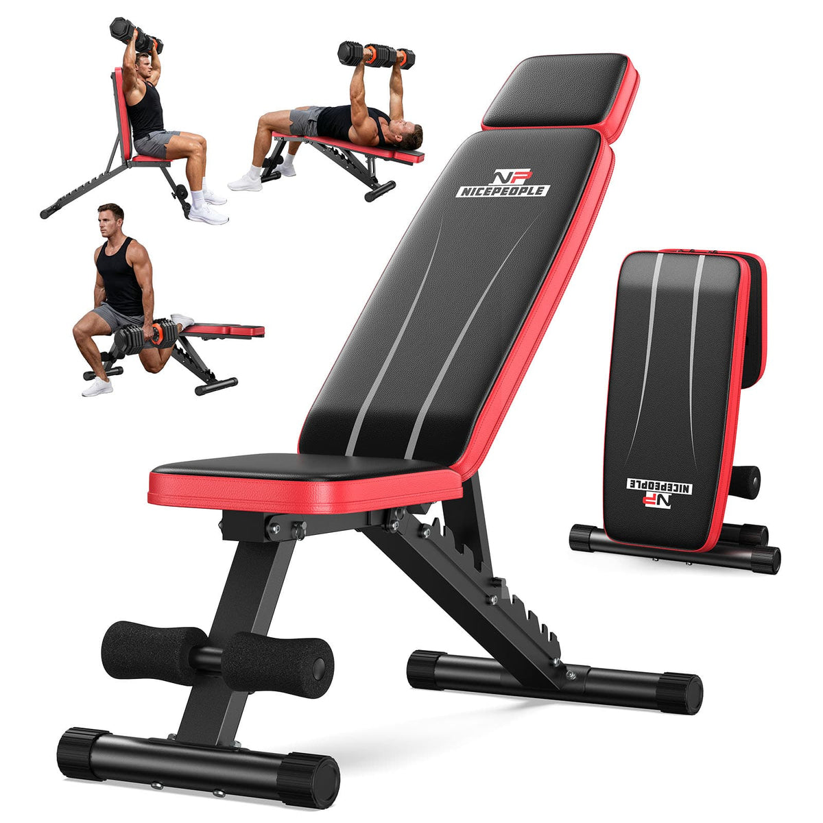 FED Fitness - FWB2 Adjustable Weight Bench for Home Gym, 660LBS Capacity Workout Bench with 8 Backrests for Chest Shoulders Arms - Black/Red