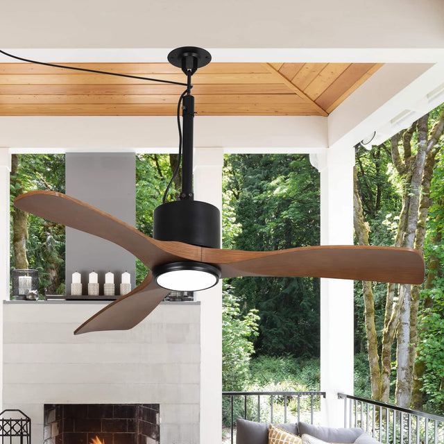 Front. Parrot Uncle - 42" Classic Waterproof Wet Outdoor Gazebo Hook Ceiling Fan with Light and Plug in - Brown.