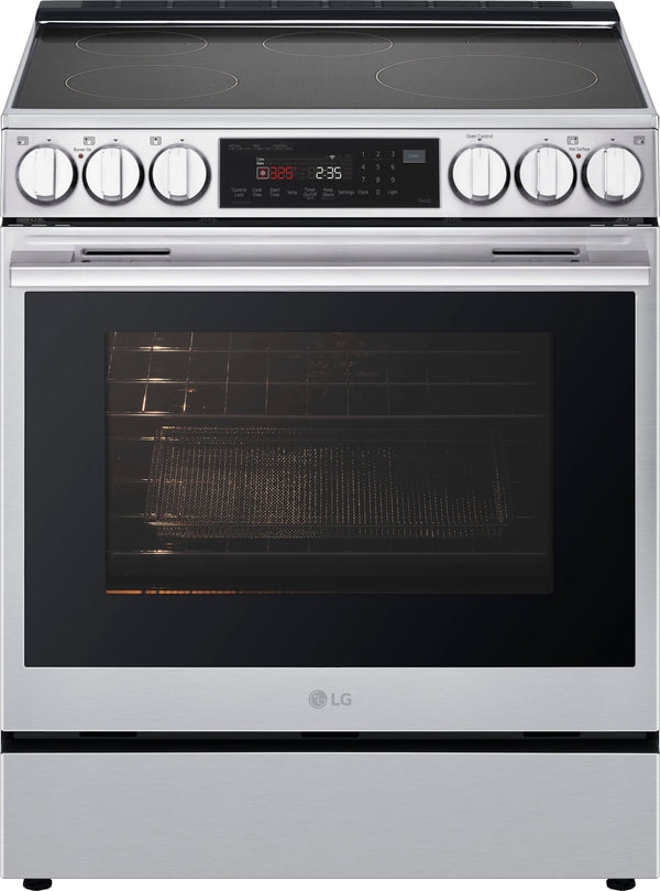 LG - 30-in Wide 6.3 Cu. Ft. Slide-In Electric Induction True Convect Range with 5 Elements, InstaView and Flex Control Knobs - Stainless Steel