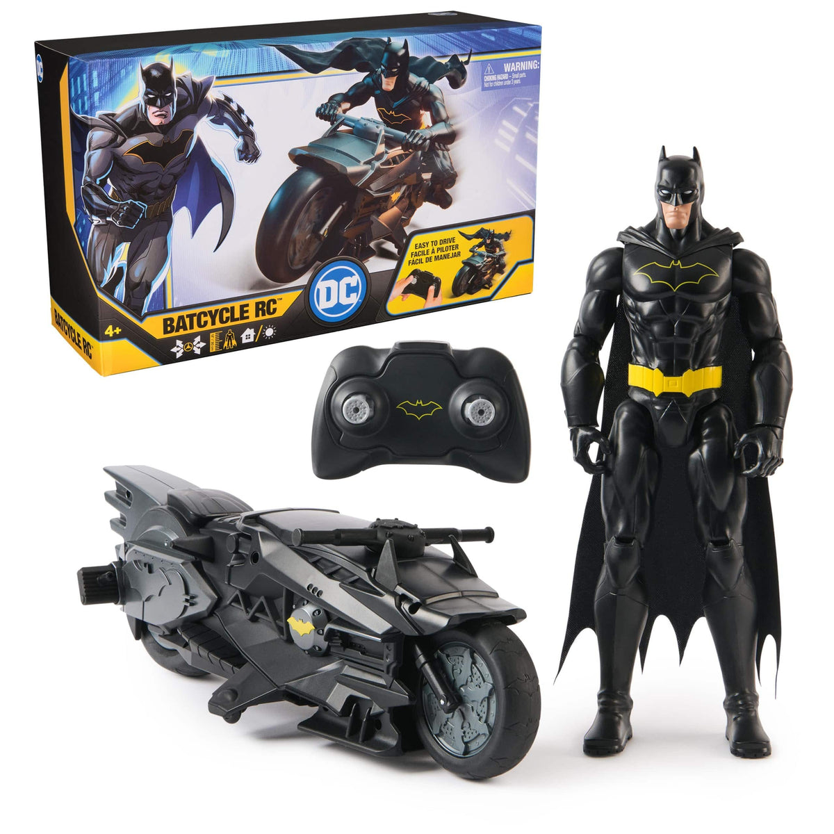 DC Comics - DC Batman Stealth RC Batcycle with 12" Poseable Figure and Remote - Black