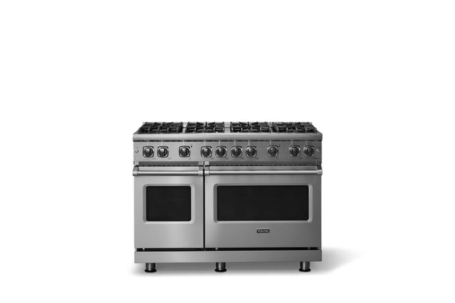 Front. Viking - 48 in. Wide 8 Burner 6.1 Cu. Ft. Professional 5 Series Freestanding Double Oven LP Gas Convection 8 Burner Range - Stainless steel.