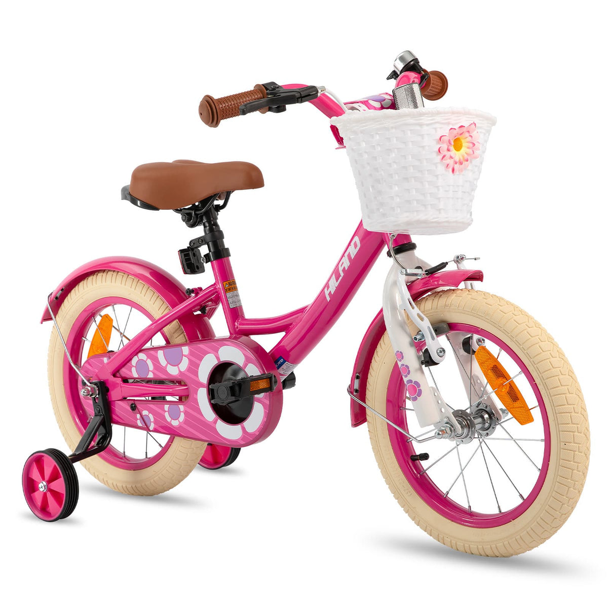 HILAND - Petal Girls Kids Bike 14 Inch, Toddler Bicycle with Training Wheels & Basket, Kids Bicycle for 3-5 Years Old - Pink