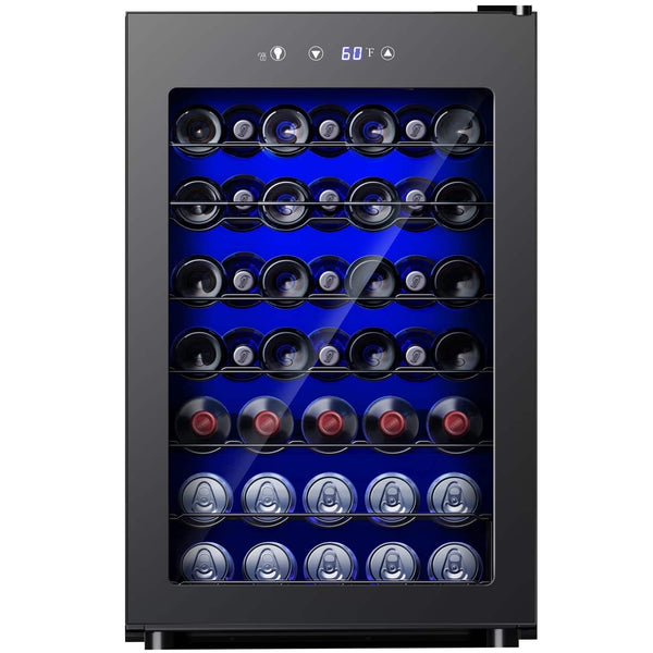 SIMZLIFE - 45 Bottle Wine Cooler Refrigerator,Built-in Wine Fridge with Stainless Steel Glass Door,Ideal for Home, Kitchen & Office - Black