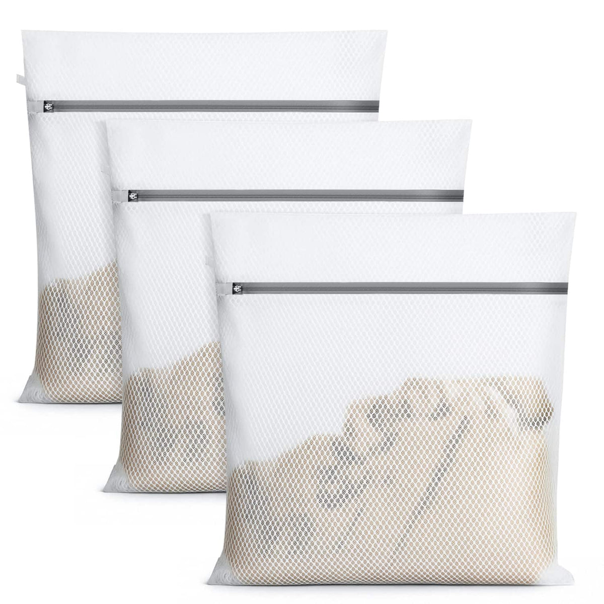 Garnen - 3x Zipper Mesh Laundry Bags Delicates, Travel Laundry Bags Mesh Wash Bags, Zipper Mesh Bag Lingerie Bag for Washing - White